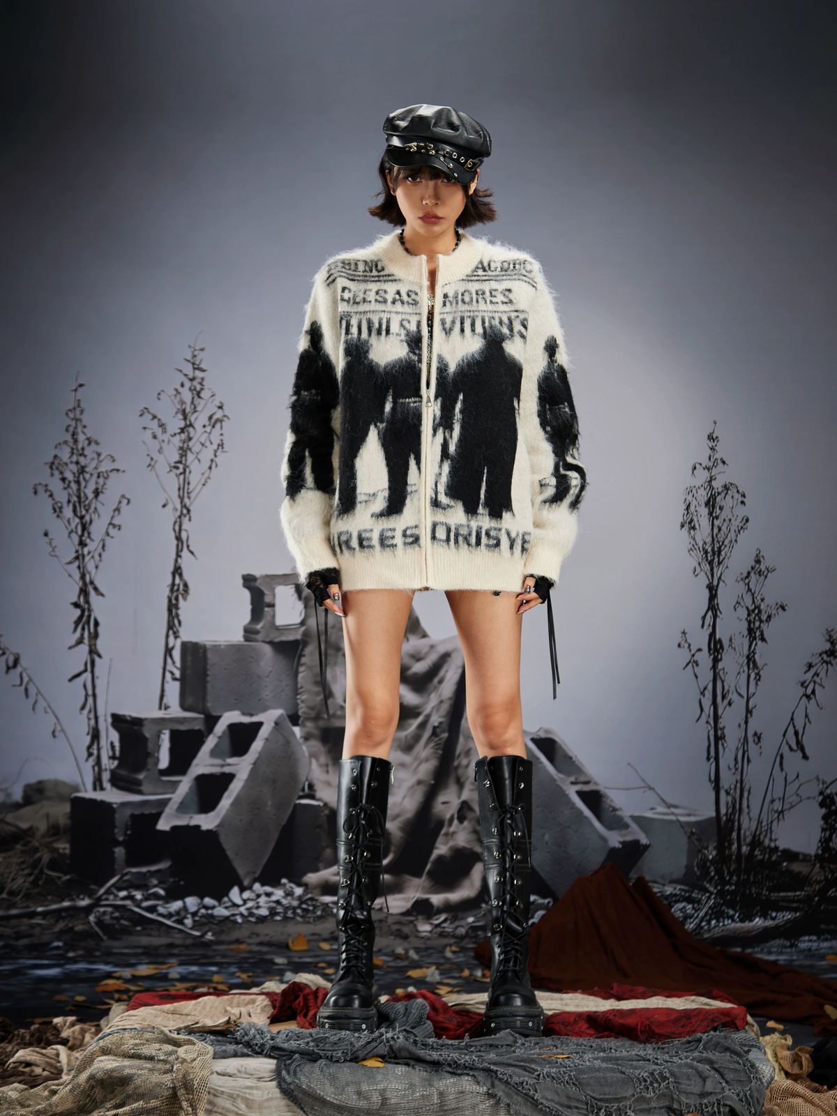 NOMANIAI Figure Print Loose Design Knit Sweater GEE71511